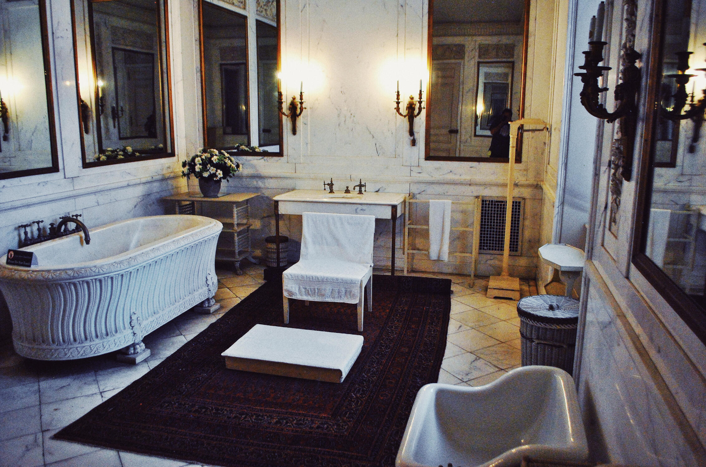A huge bathroom at The Breakers mansion in Newport, Rhode Island.