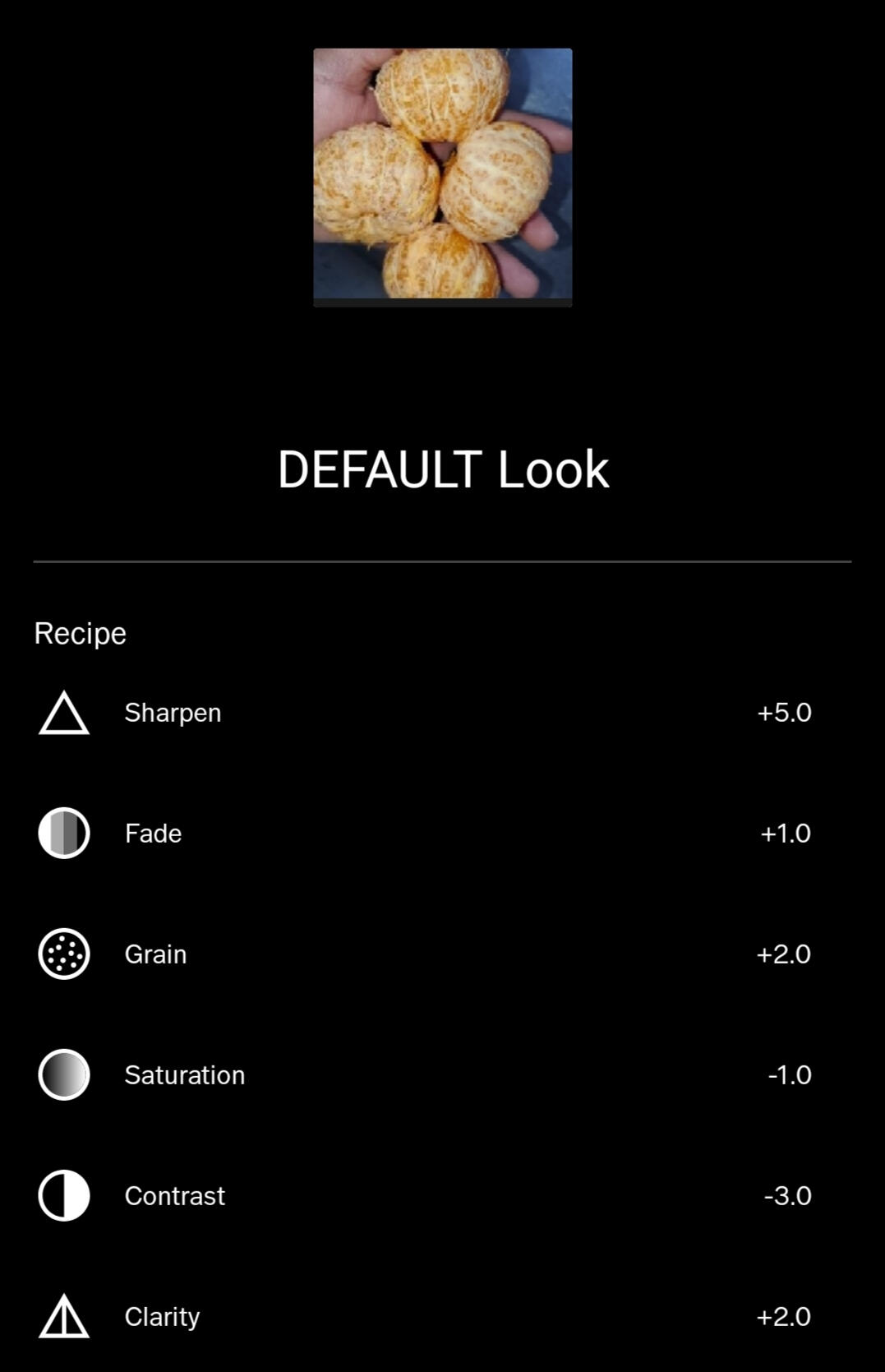 VSCO mobile photograph editing lesson Settings for Default Look